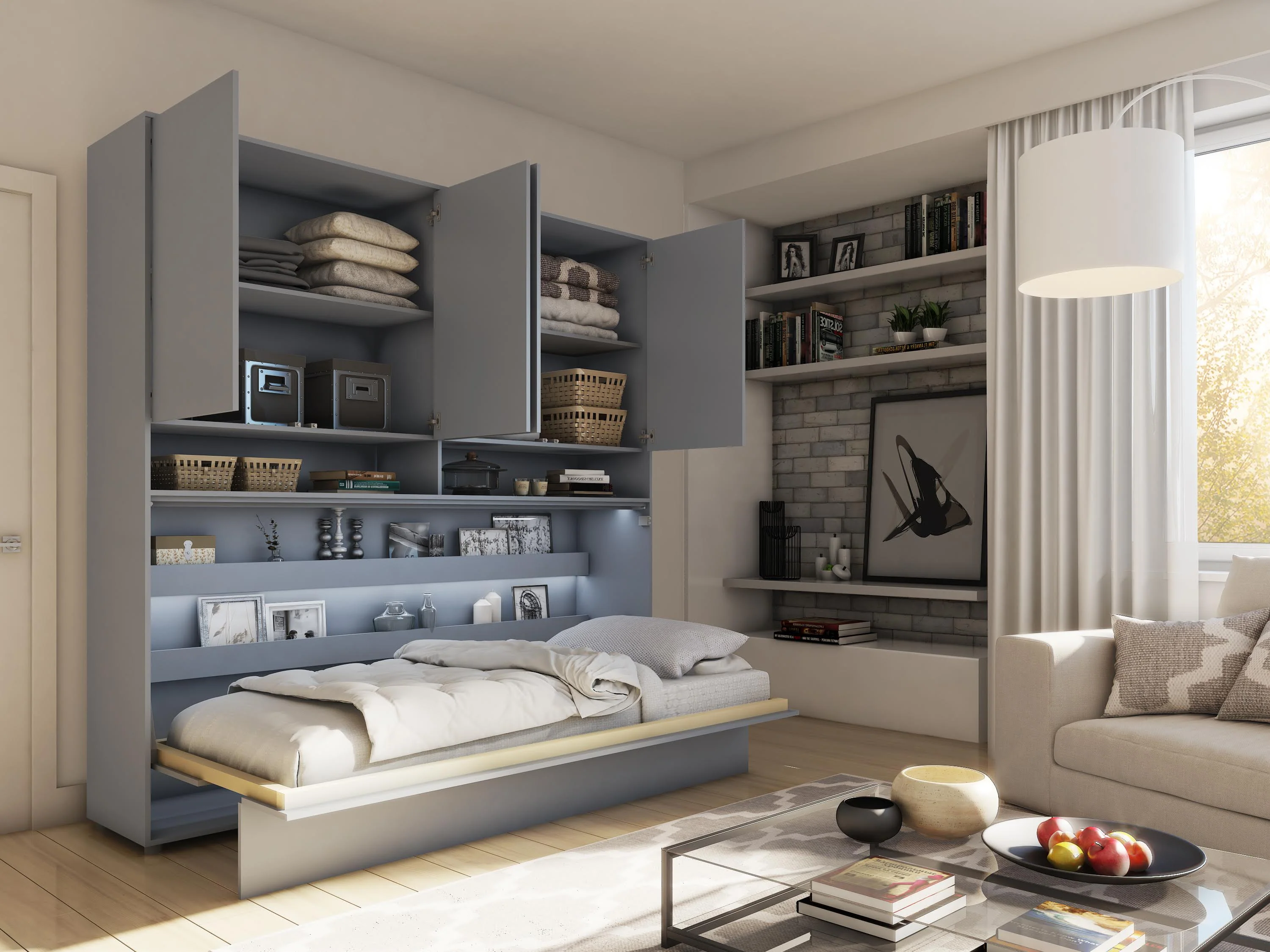BC-06 Horizontal Wall Bed Concept 90cm With Storage Cabinet - Image 2