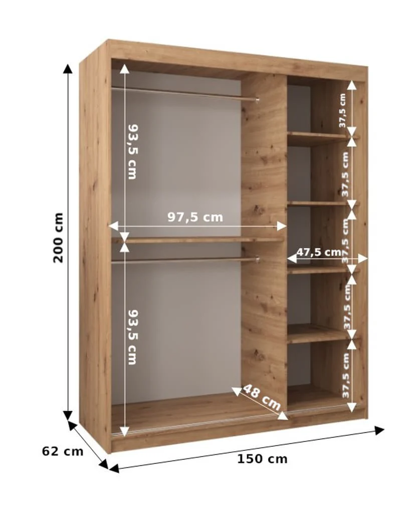 Boliwia Sliding Door Wardrobe 150cm - Image 5