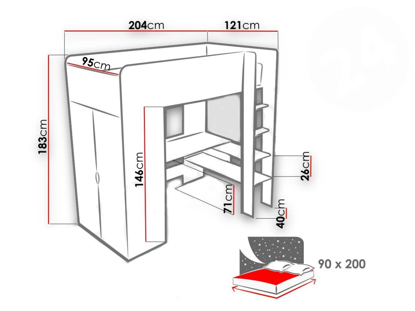Cabin Bed Tom with Wardrobe and Desk - Image 8