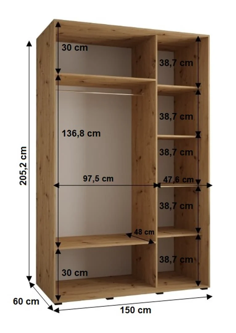 Cannes II Sliding Door Wardrobe 150cm - Image 7