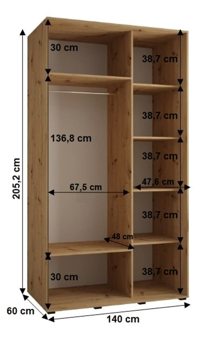 Cannes IX Sliding Door Wardrobe 140cm - Image 4