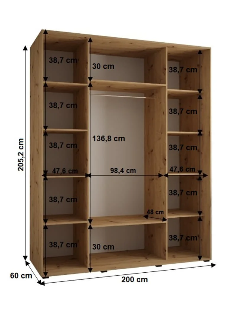 Cannes VI Sliding Door Wardrobe 200cm - Image 3
