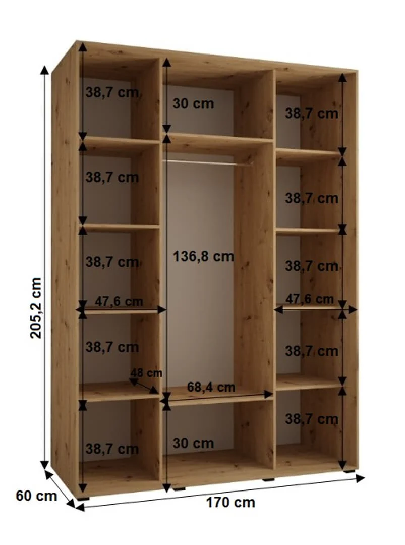 Cannes VII Sliding Door Wardrobe 170cm - Image 4