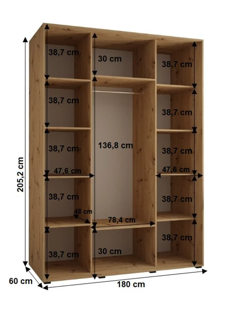 Cannes XI Sliding Door Wardrobe 180cm - Image 7