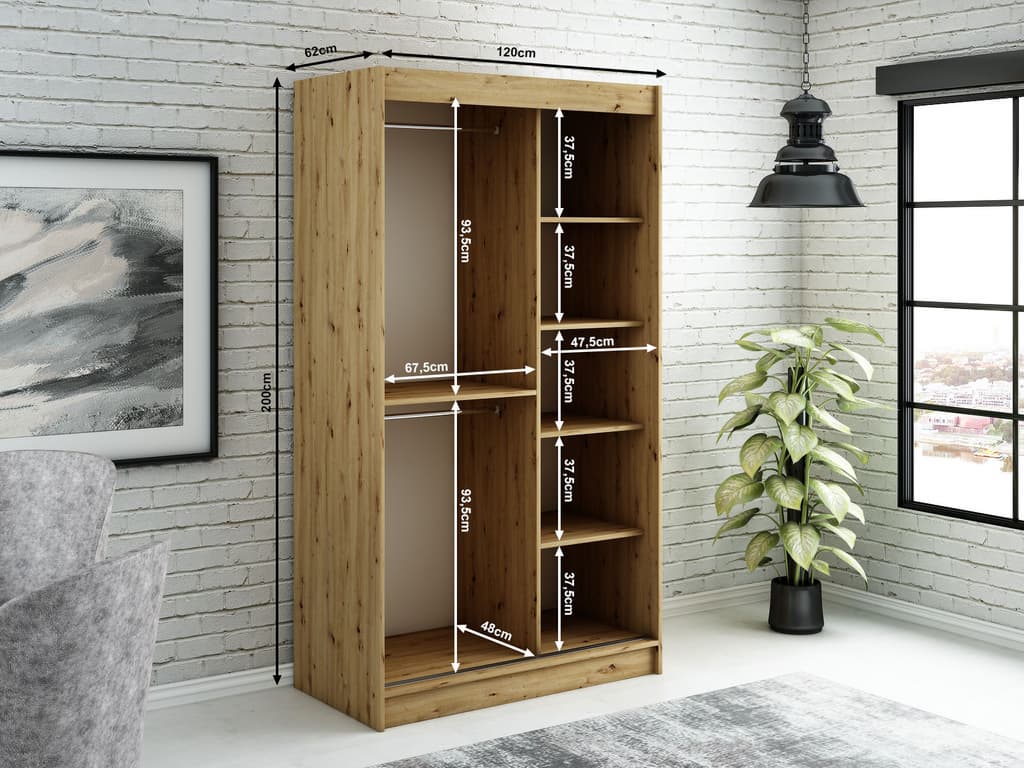 Leto V2 Sliding Door Wardrobe 120cm - Image 4