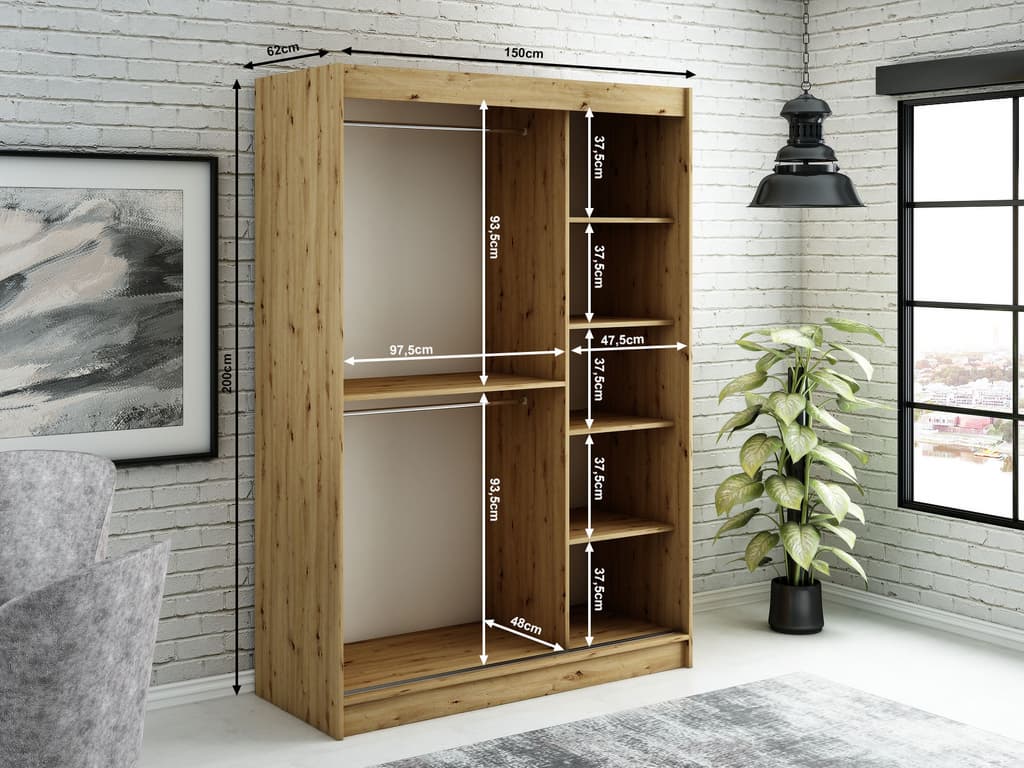 Leto V4 Sliding Door Wardrobe 150cm - Image 5