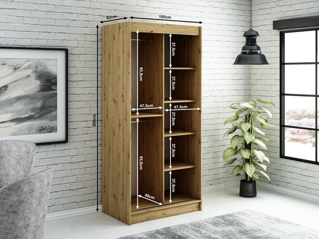 Leto Y Sliding Door Wardrobe 100cm - Image 4