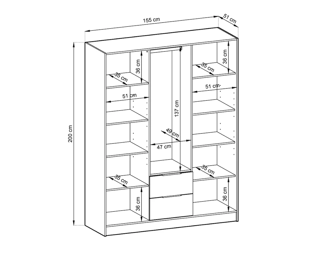 Nelly Hinged Door Wardrobe 155cm [Mirror] - Image 13
