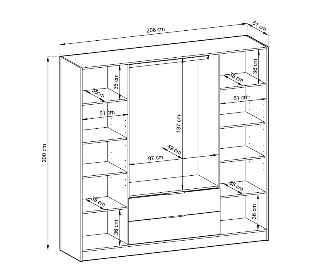 Nelly Hinged Door Wardrobe 206cm [Mirror] - Image 13