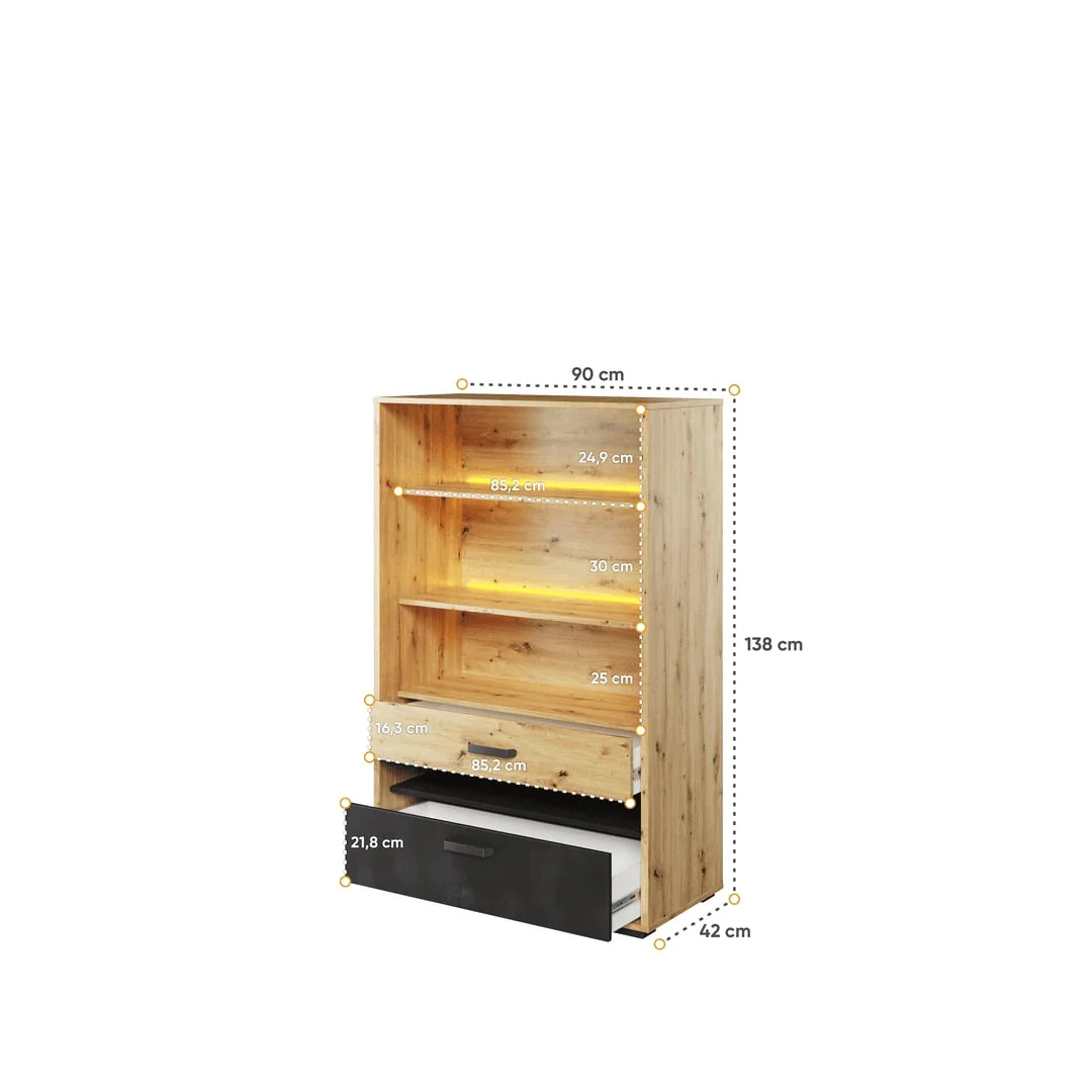 Qubic 06 Bookcase 90cm with LED - Image 2