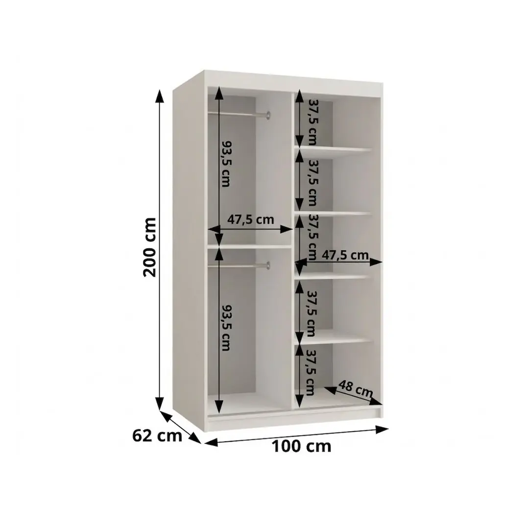 Rossa Sliding Door Wardrobe 100cm - Image 5