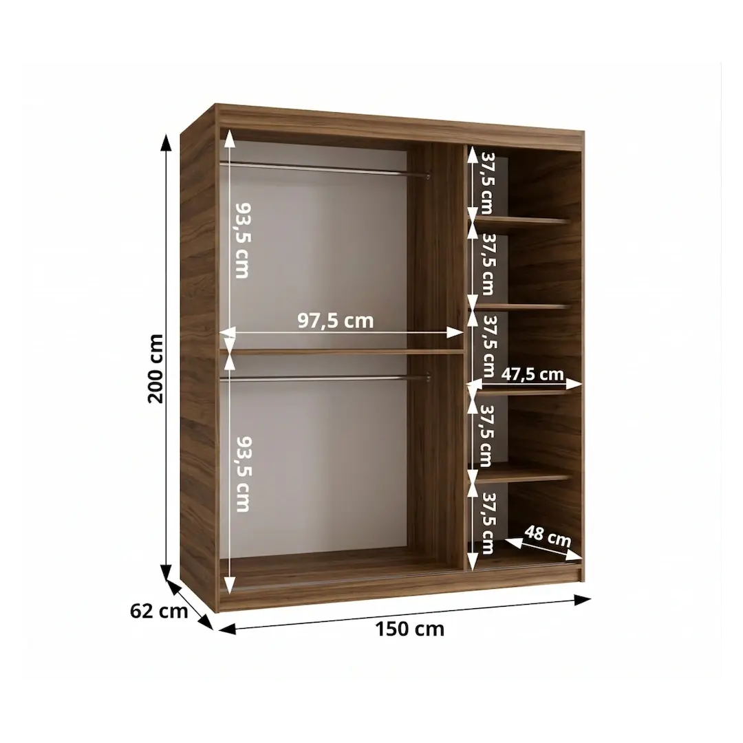 Rubino Y2 Sliding Door Wardrobe 150cm - Image 5