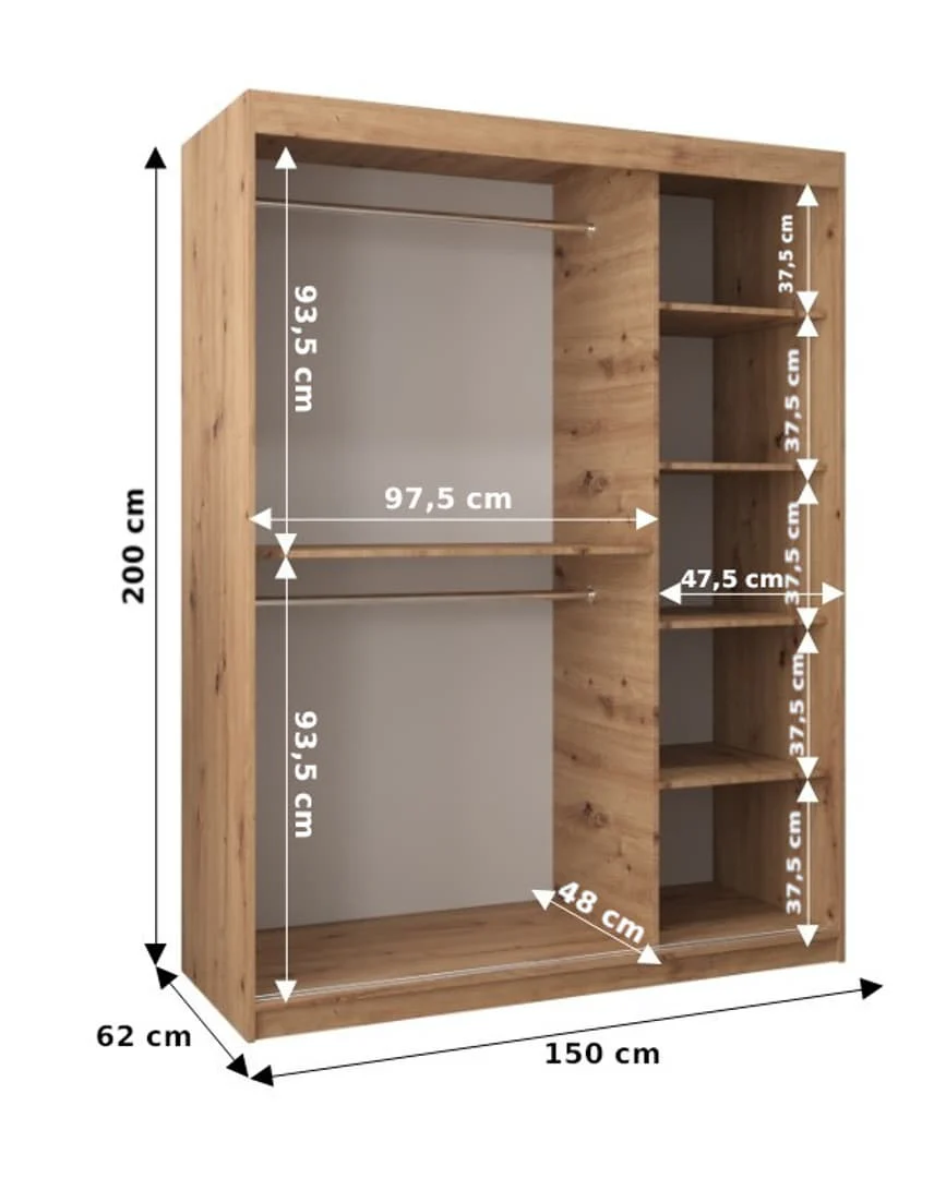 Tokyo III Sliding Door Wardrobe 150cm - Image 17