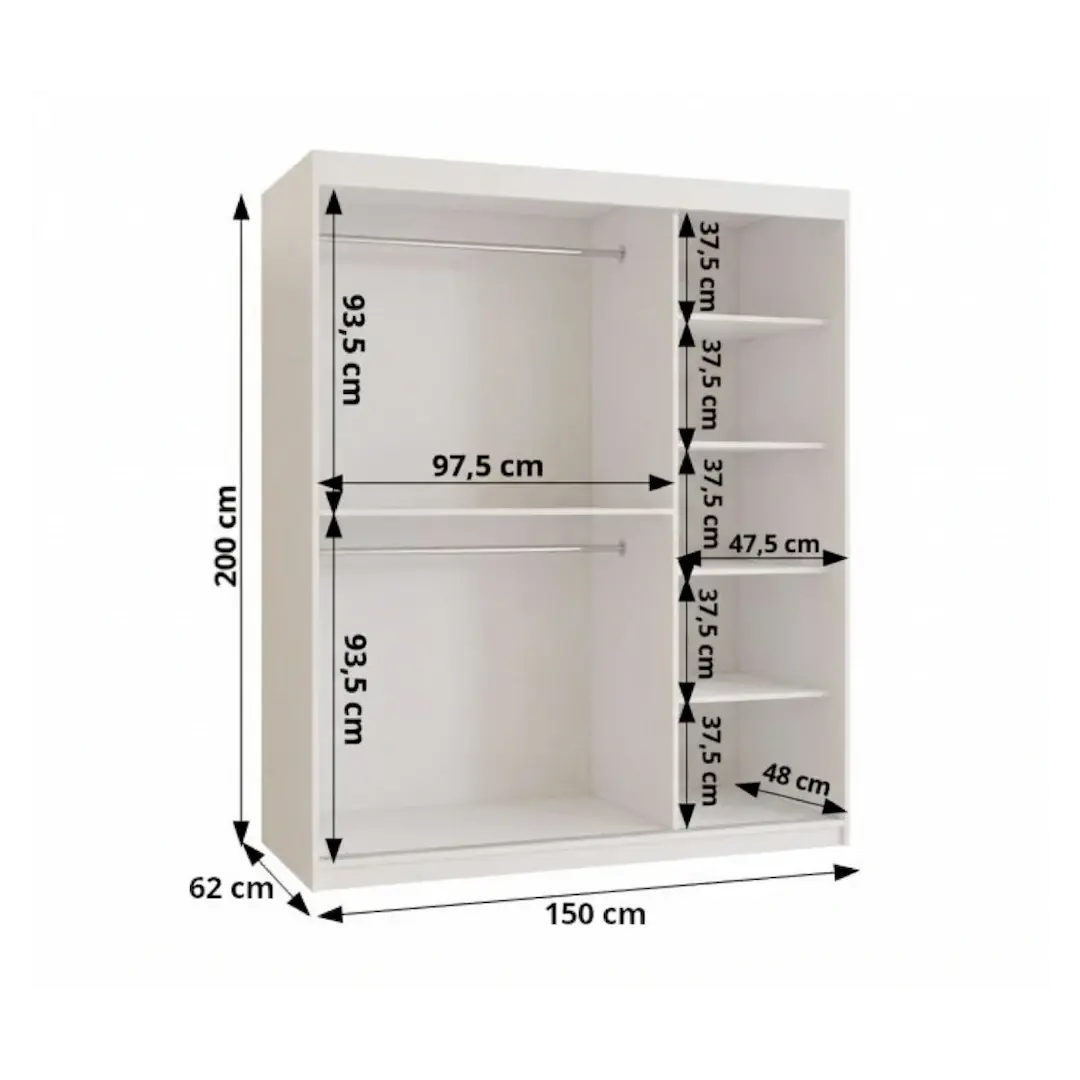 Uppsala T2 Sliding Door Wardrobe 150cm - Image 15